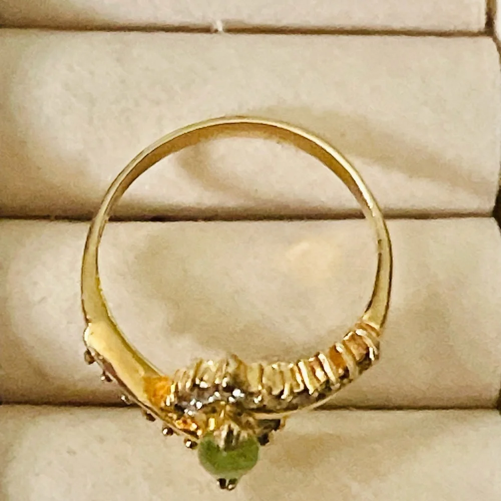 VTG 18k Gold Filled & CZ Stones Jade Cocktail Ring Sz 8.75 Yellow Gold